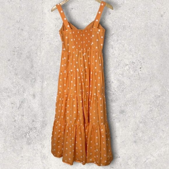 Color Me Courtney Polka Dot Tiered Maxi Dress Orange Size 2 Smocked Bohemian - Picture 4 of 13